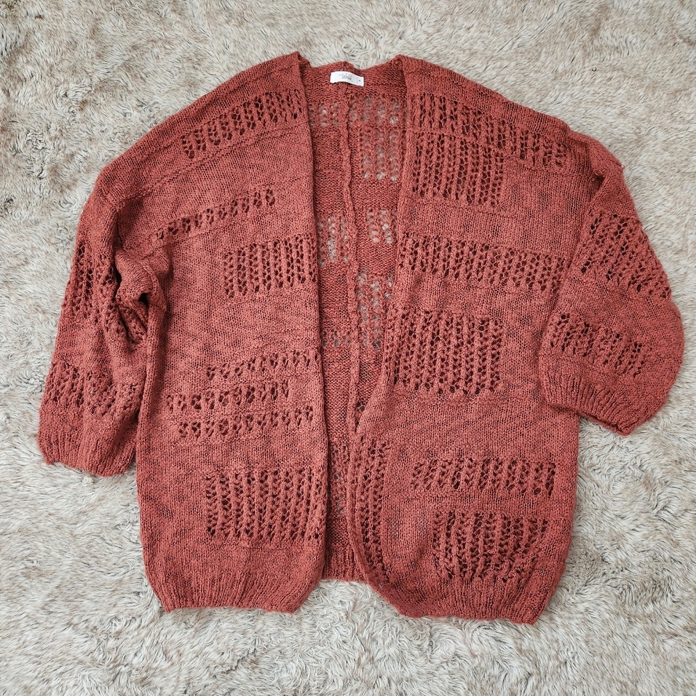 Talulah Open Knit Half Sleeve Cardigan Sweater Rust Orange Women's Size Medium